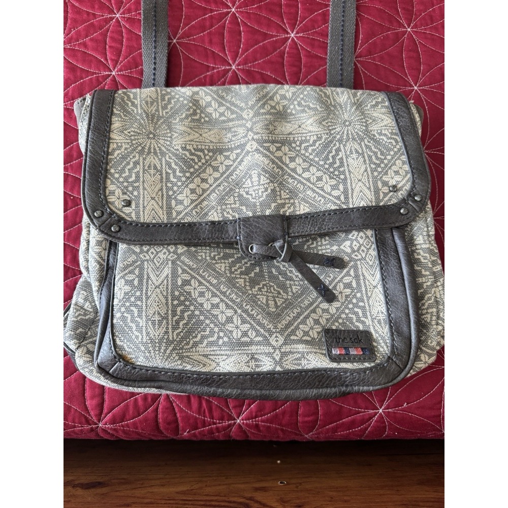 The Sak Gray & Cream Patterned Satchel Shoulder Bag